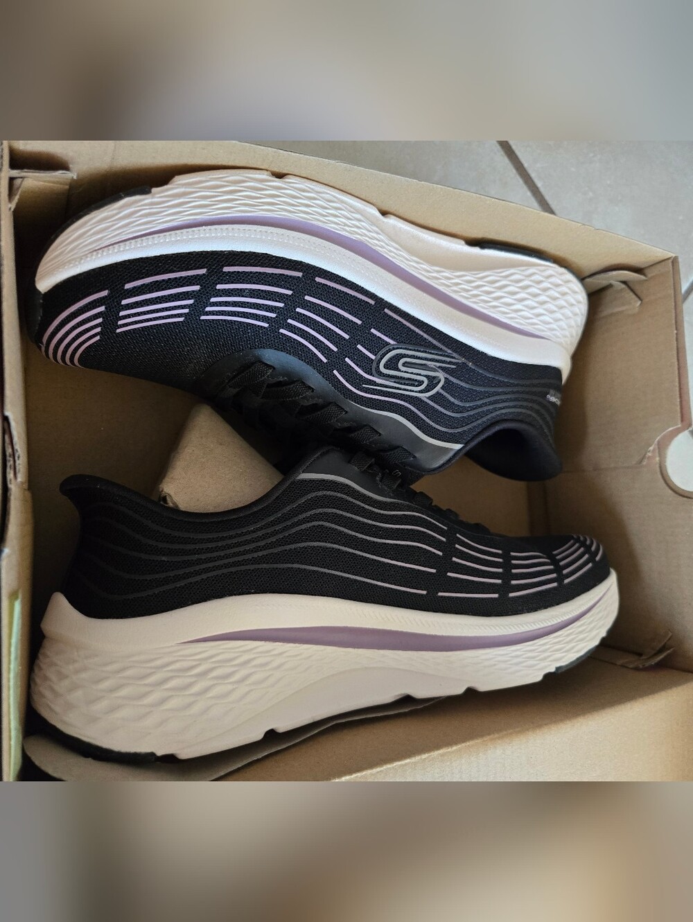 Skechers Black Sneakers with Purple Accents. Size 8.